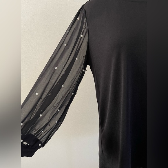 Cece | Faux Pearl Sheer Sleeve Top | Black | Women’s Small - Picture 2 of 6